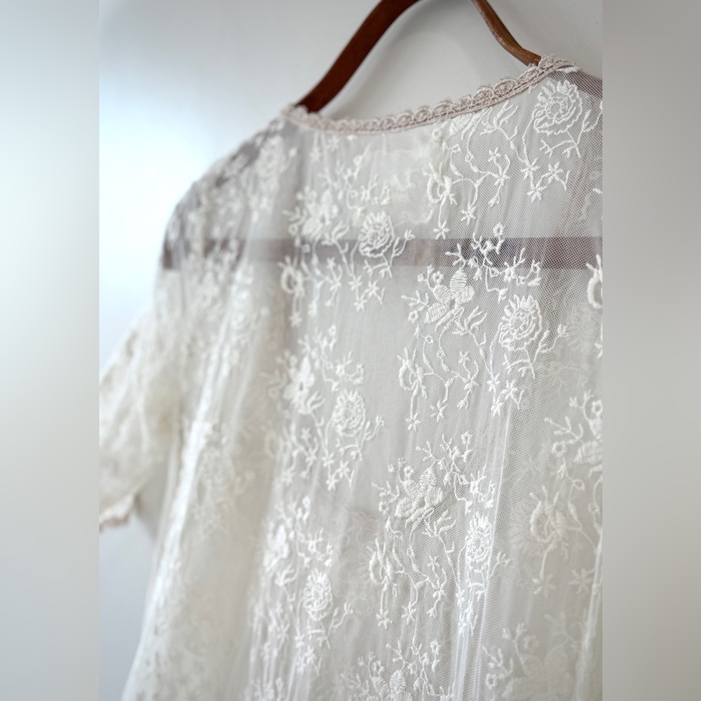 Johnny Was All White Lace Asymmetrical Short Sleeve Baby Doll Dress - Picture 7 of 13